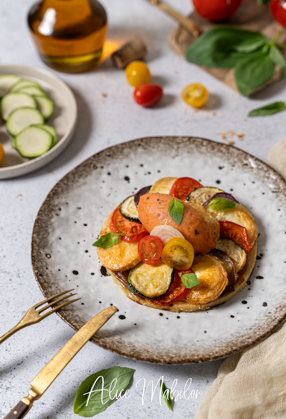 Tarte fine tomate courgette chèvre