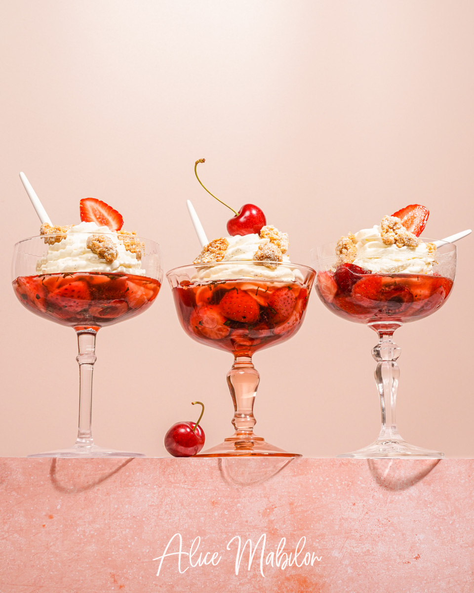 Recette coupe fruits rouges, mousse mascarpone vanille, crumble